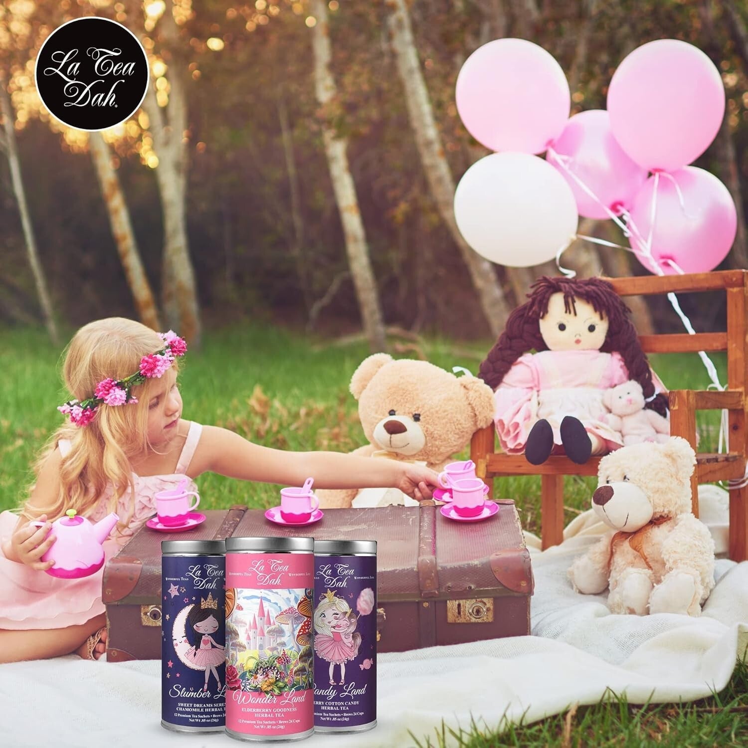Adorable Kids Tea Set - 3 Delicious Decaf Herbal Teas for Parties & Celebrations