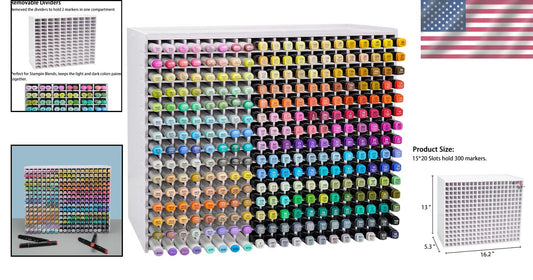 Art Marker Storage Rack for 300 Markers with Adjustable Dividers - PVC Organizer