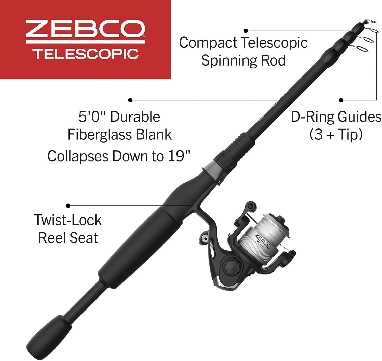 Compact Telescoping Fishing Combo: 33 Spinning Reel with 5ft Rod for All Anglers