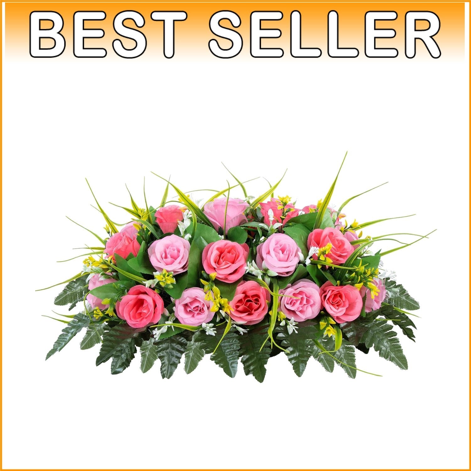 Elegant Artificial Cemetery Flower Saddle - Pink & Light Pink Silk Roses