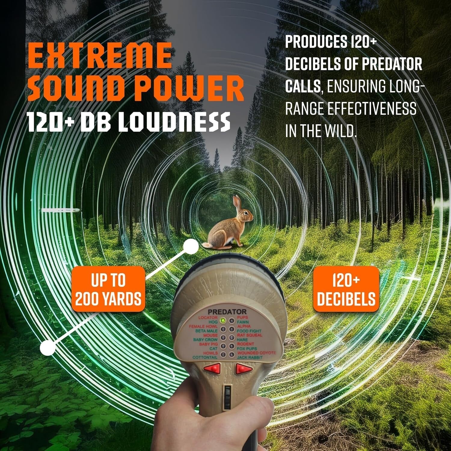 120+ Decibel Handheld Caller with 20 Proven Predator Calls - Lightweight Design