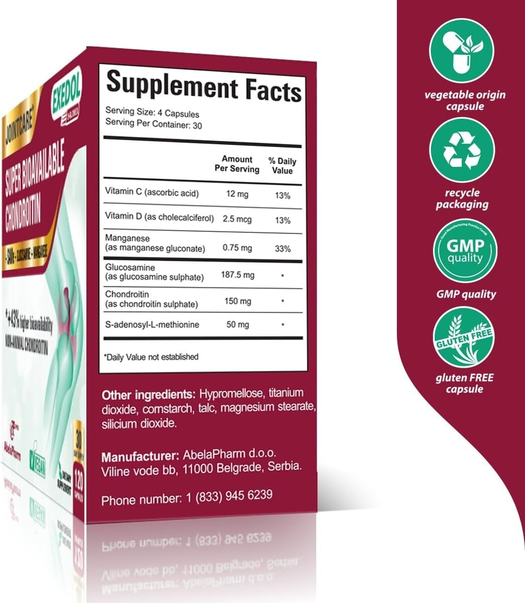 Advanced Chondroitin Glucosamine Capsules – 120 Vegan Joint Support Capsules