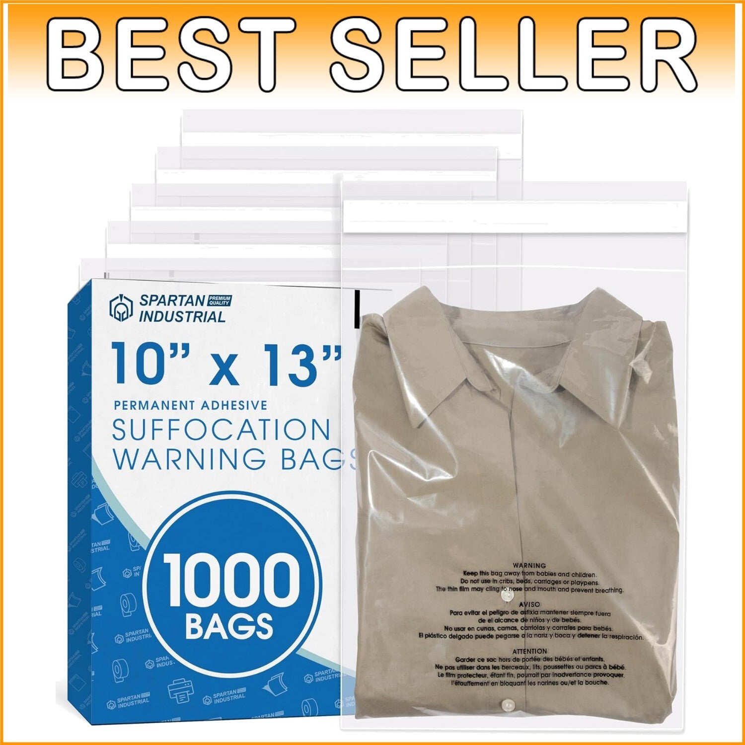 Durable 10" x 13" Self-Sealing Poly Bags - 1000 Pack with Permanent Adhesive