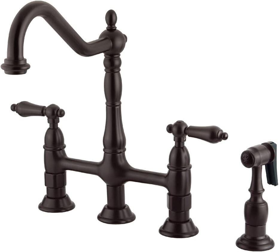 Durable 8-3/4" Heritage Kitchen Faucet - Oil Rubbed Bronze, 360º Swivel Spout