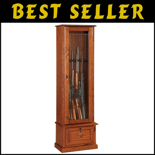 Elegant Solid Wood Gun Display Cabinet with Lockable Tempered Glass Doors