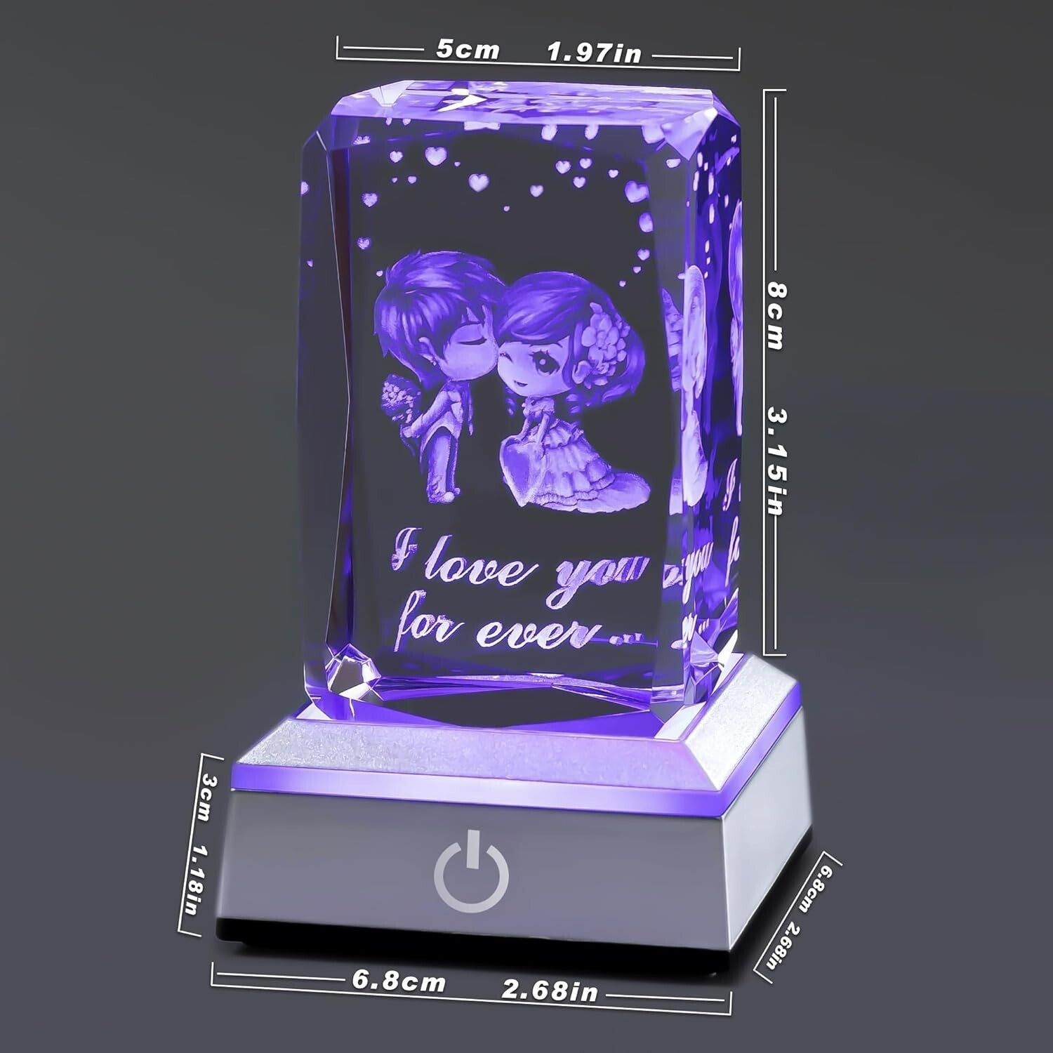 Art Deco 3D Crystal Touch Nightlight - I Love You Gift for Her & Special Events