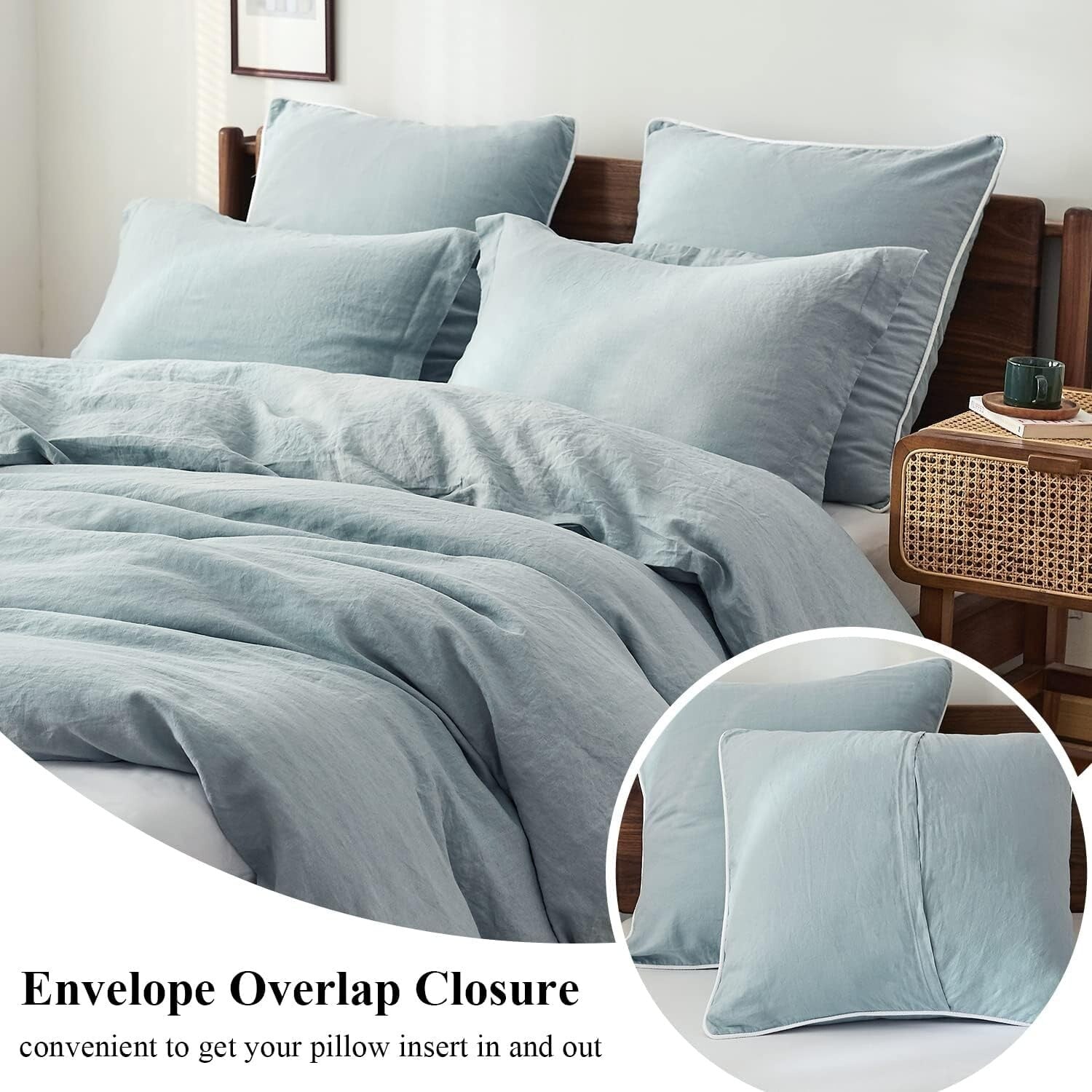 Sumptuous 100% Linen Euro Shams 26"x26" - Dusty Blue, Set of 2 for Elegant Decor