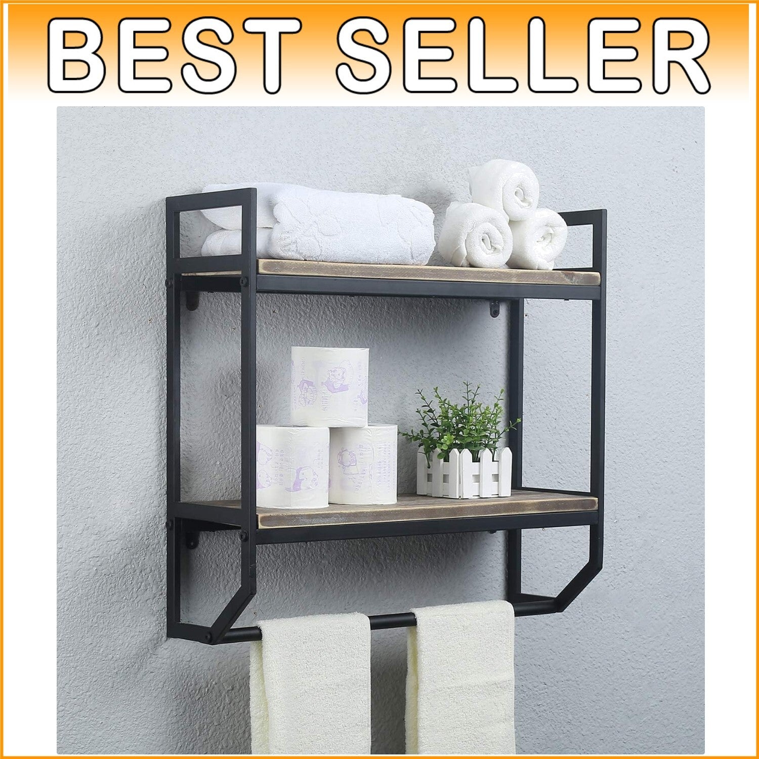 Durable Rustic Bathroom Shelves - 24” Wall-Mounted Towel Bar & Utility Organizer
