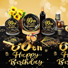 Load image into Gallery viewer, Stylish 452-Piece Complete Set of Black and Gold Tableware for 60th Celebrations