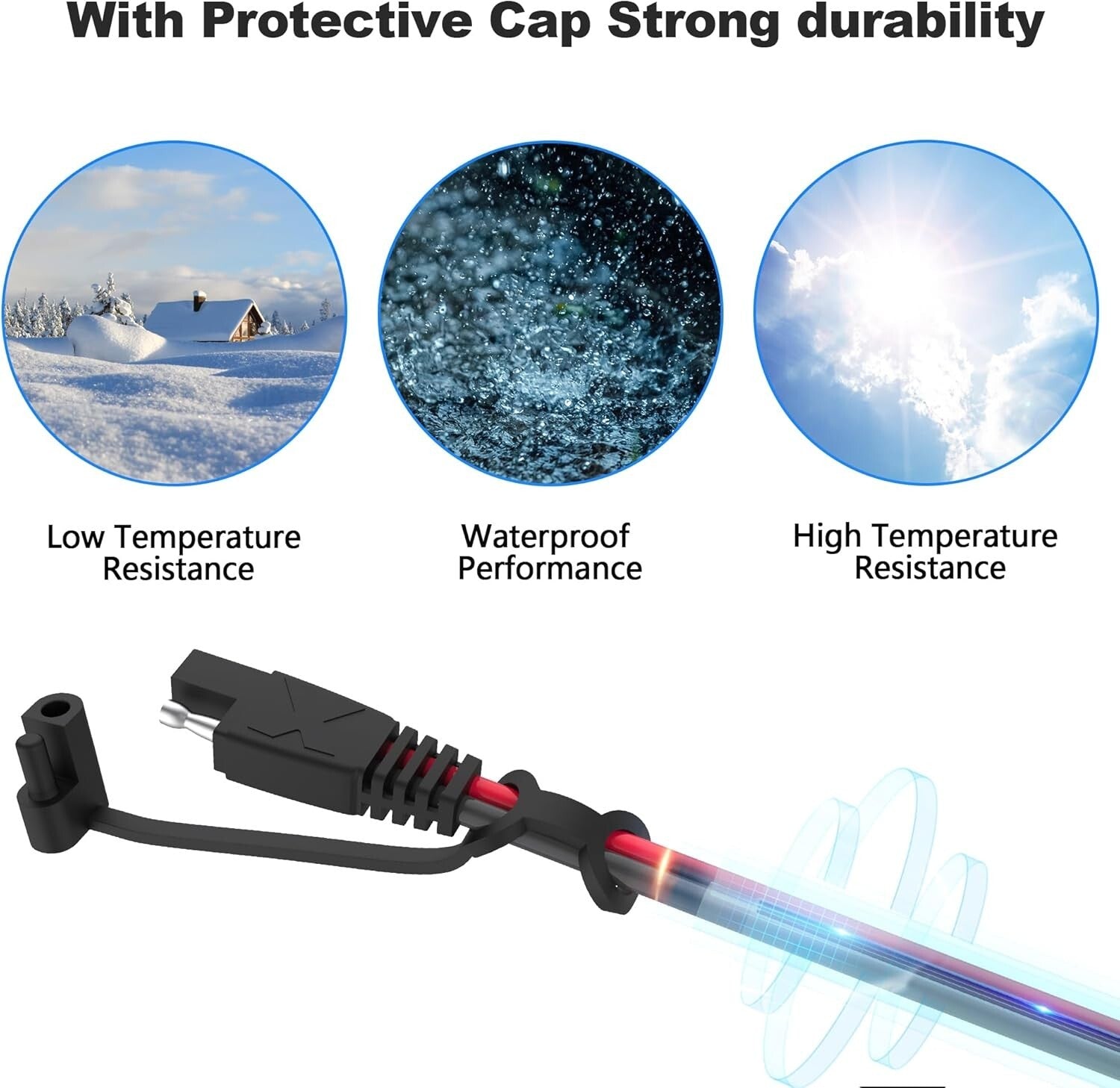 16AWG SAE to SAE Connector Cables - 12 Feet Each, 4-Pack with Protection Cap