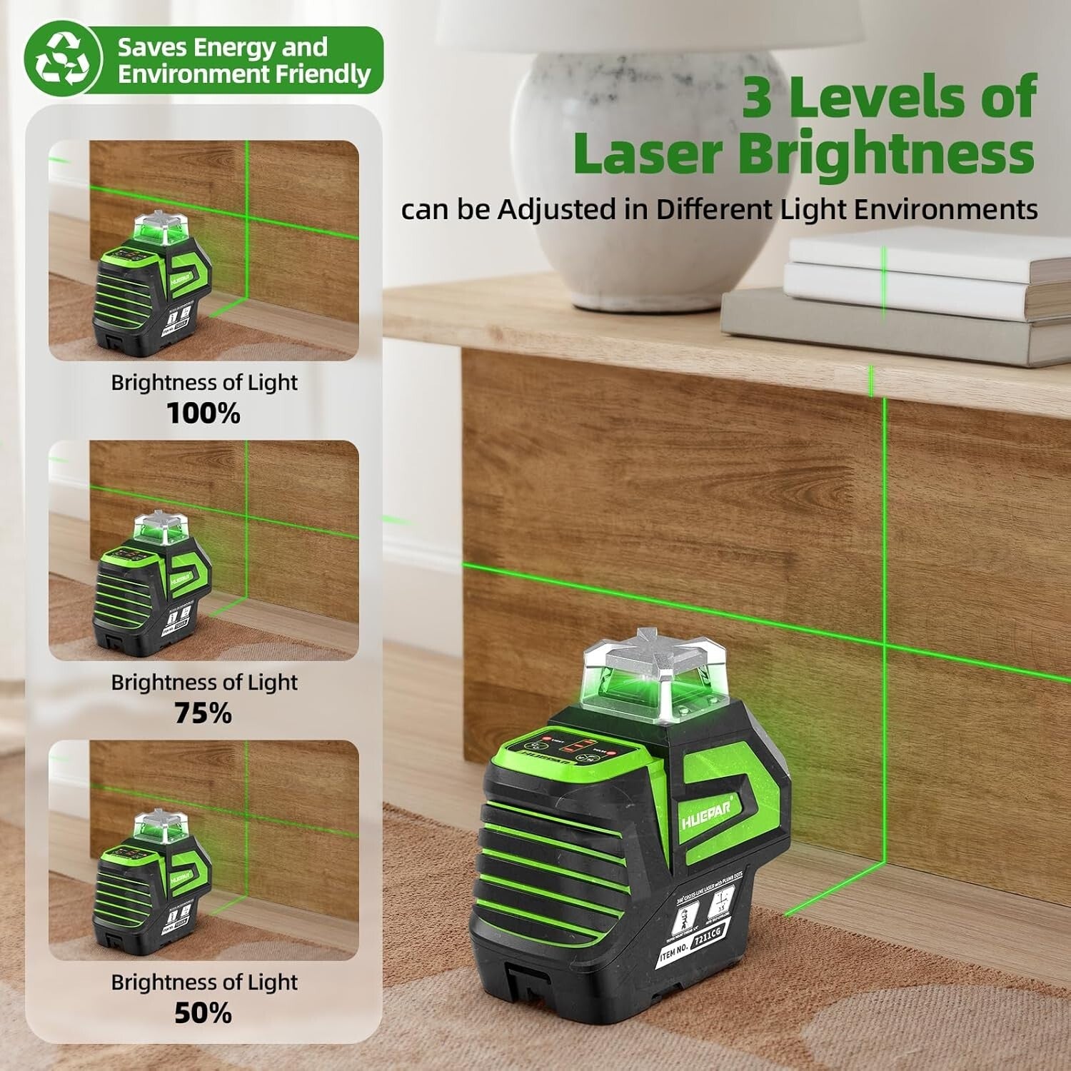 Versatile Green Laser Level with Adjustable Line Brightness & Robust Carry Case