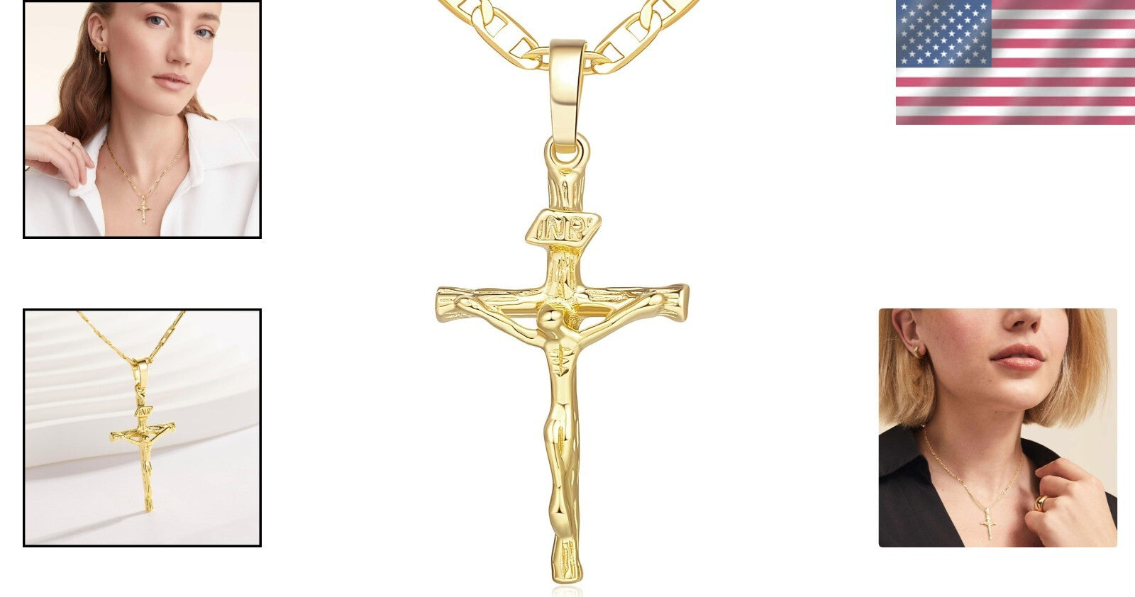 Versatile 14K Gold Cross Necklace with Detailed Jesus Pattern - Unisex Style