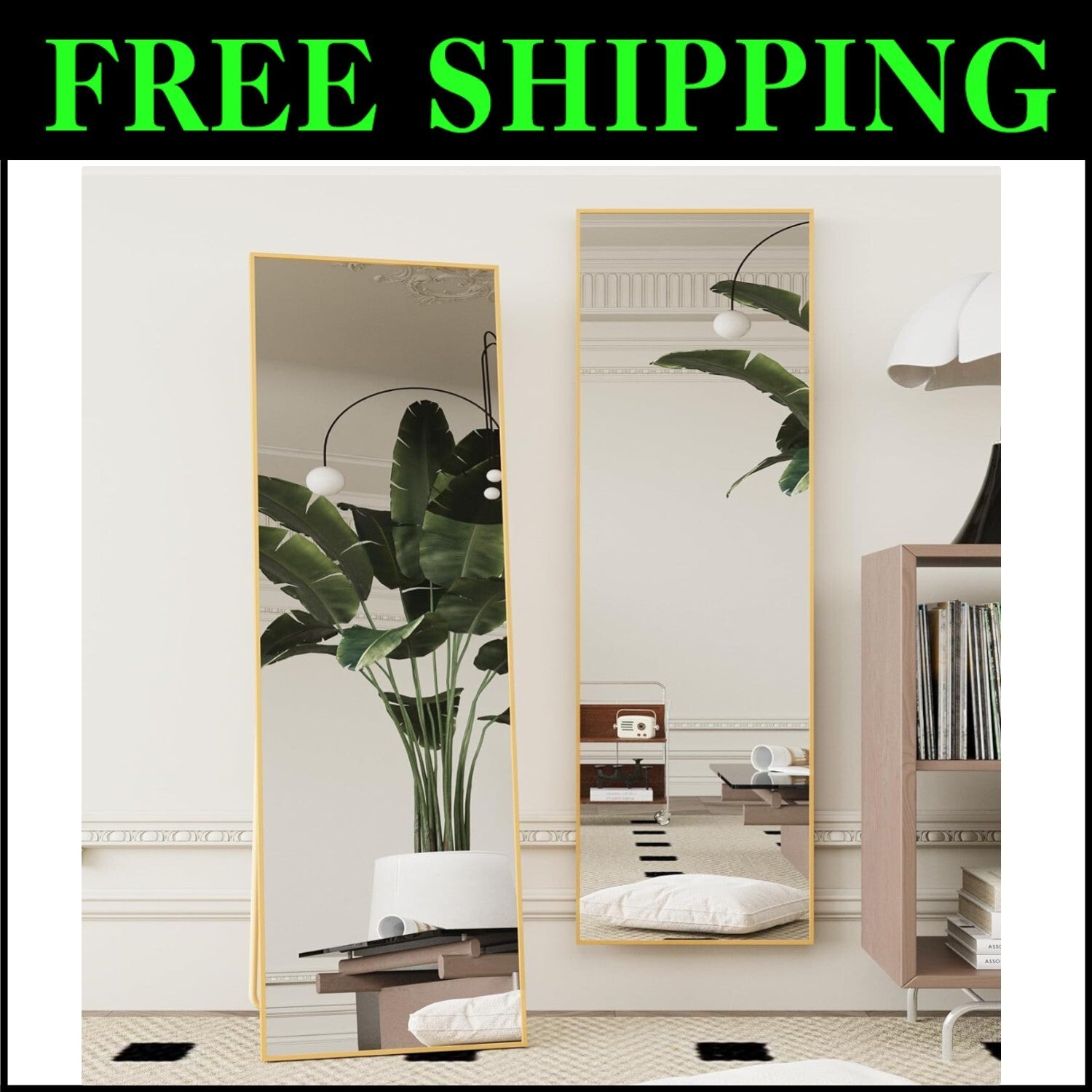 Stylish 59" x 16" Full-Length Gold Mirror - Ideal for Bedrooms and Living Rooms