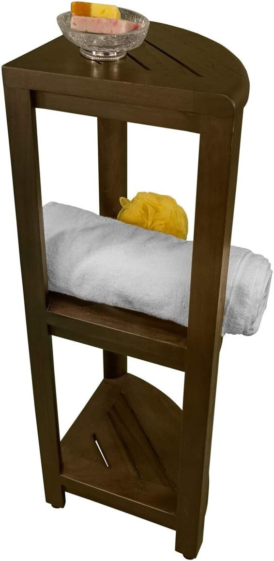 Durable Teak Shower Caddy with Adjustable Feet - Perfect for Corner Spaces