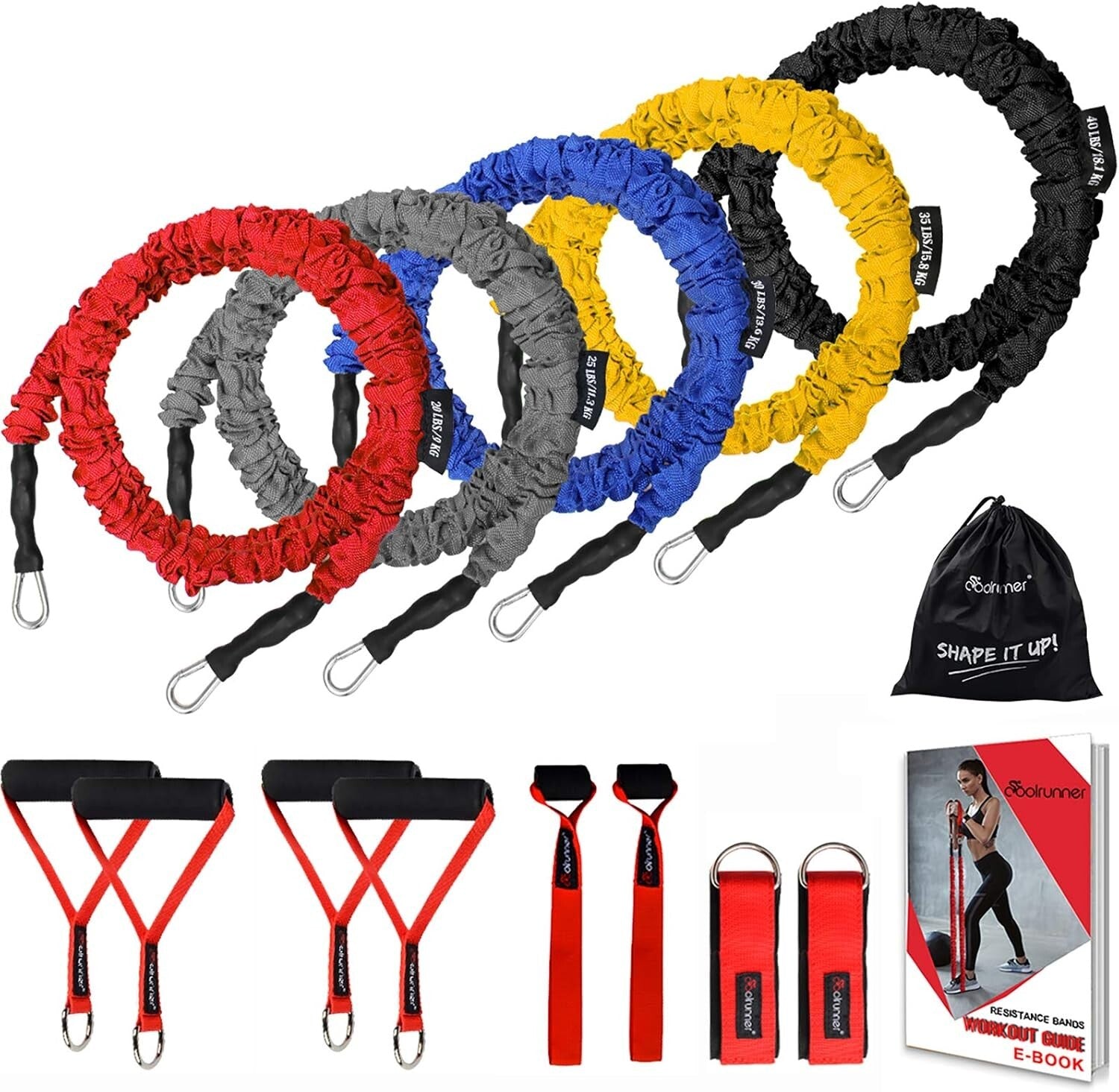 14PCS Premium Resistance Bands Set - Adjustable Workout Bands 20-150lbs