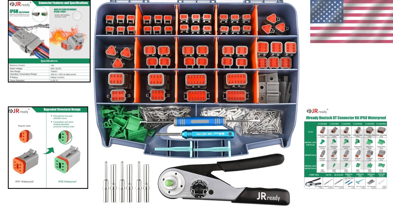 Deutsch Connector Kit: IP68 Waterproof DT Connectors & ACT-M202 Crimp Tool Set