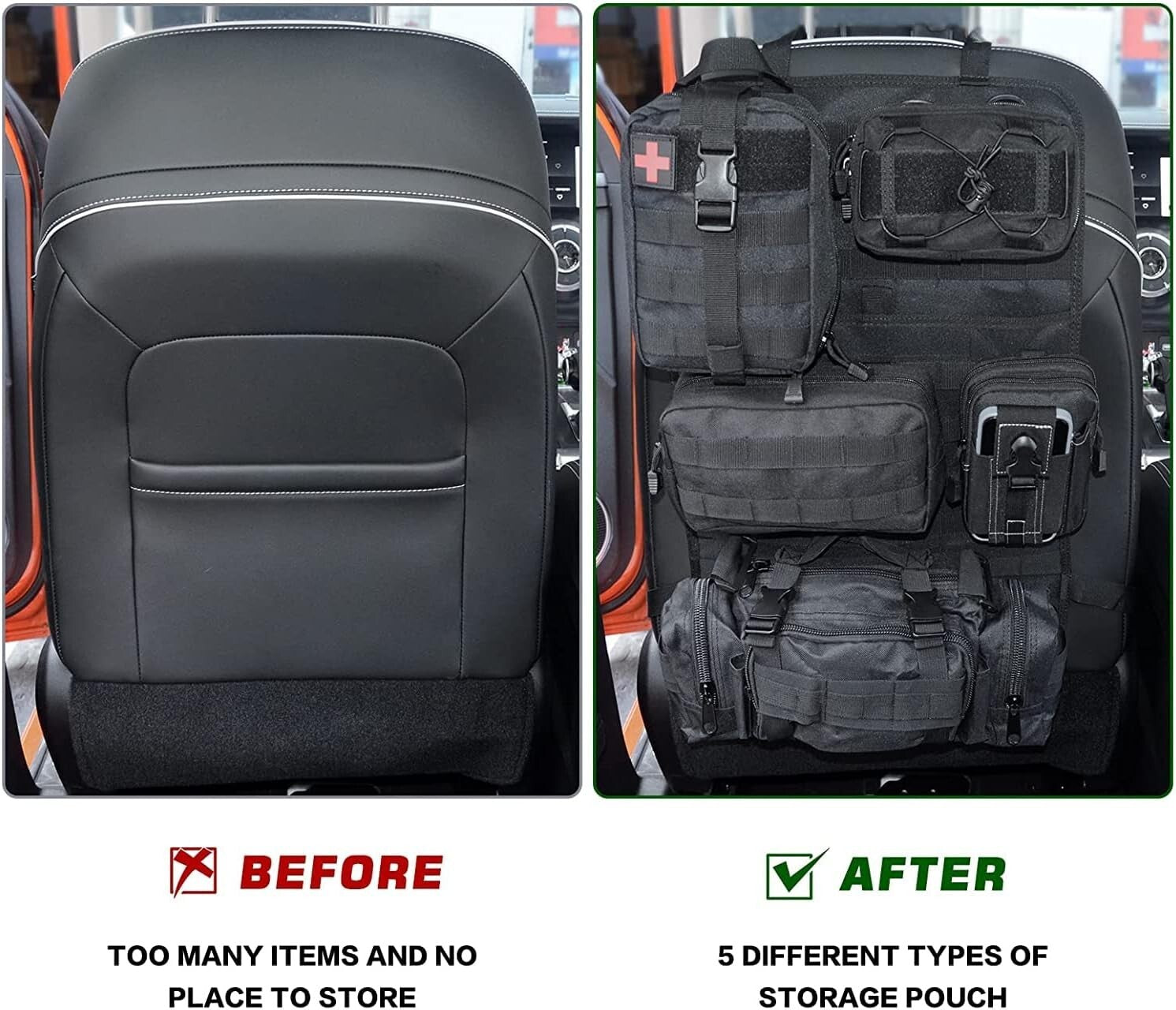 Durable Universal Front Seat Back Molle Storage Bag - Perfect for All Vehicles