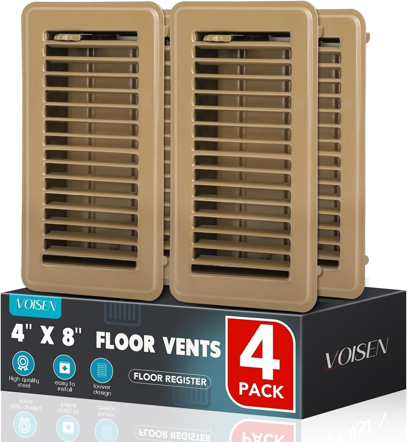 Durable Steel Air Supply Grilles 4x8 - Classic Design, Easy Install, Pack of 4