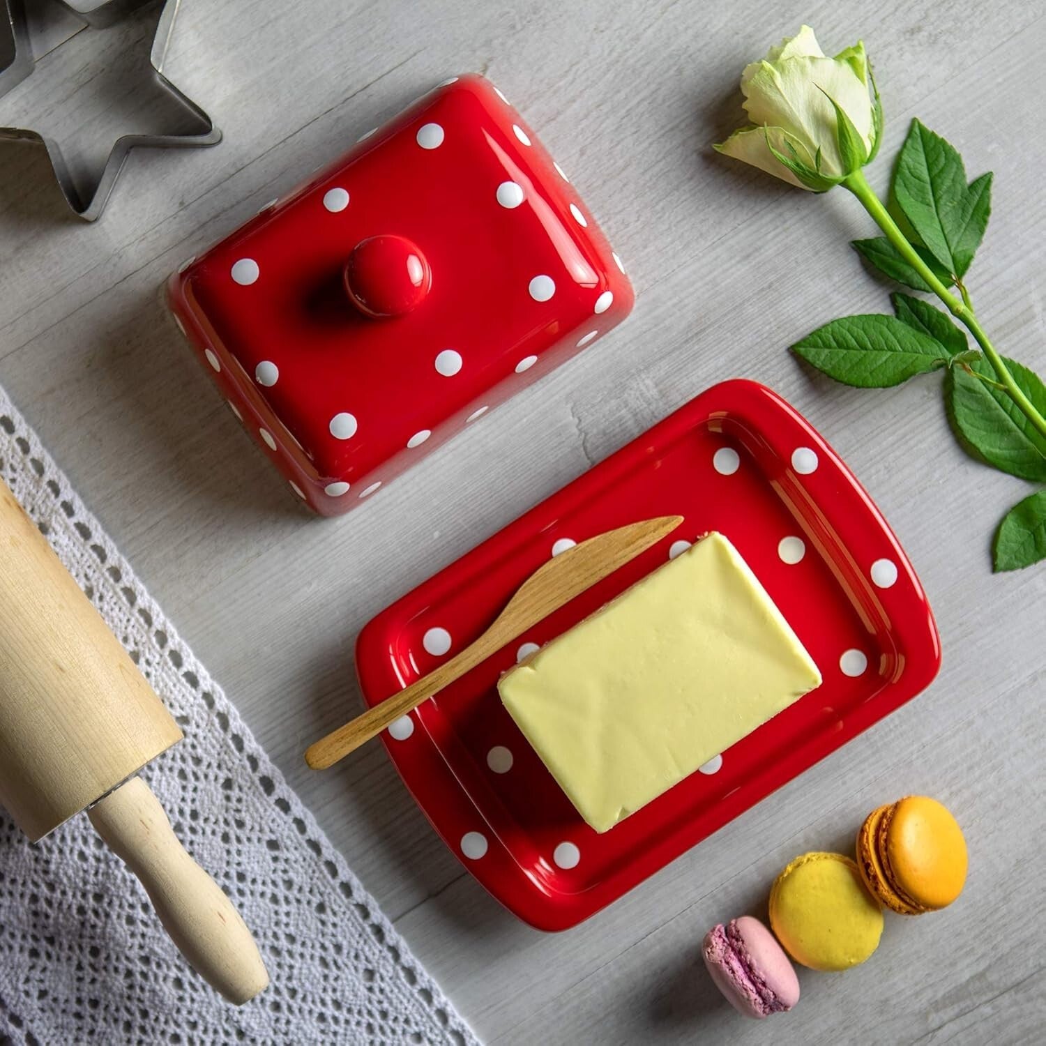 Charming Red Polka Dot Butter Keeper with Lid - Practical Kitchen Accessory