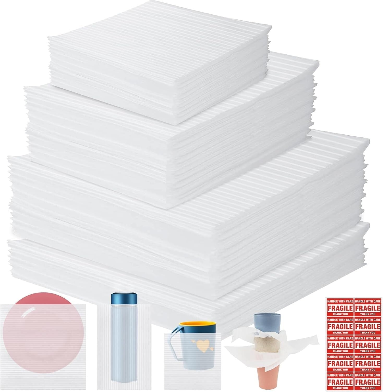 Complete Moving & Packing Set: 200 Foam Pouches, Wrap Sheets & Fragile Labels