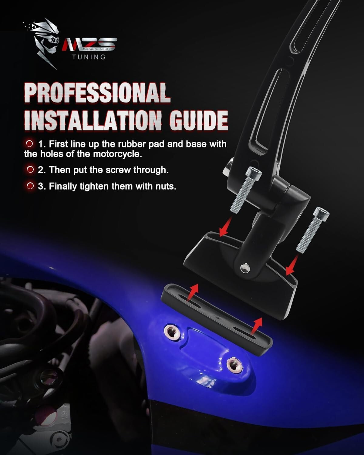 Durable Aluminum Motorcycle Mirrors with Convex Lens & Blind Spot Elimination