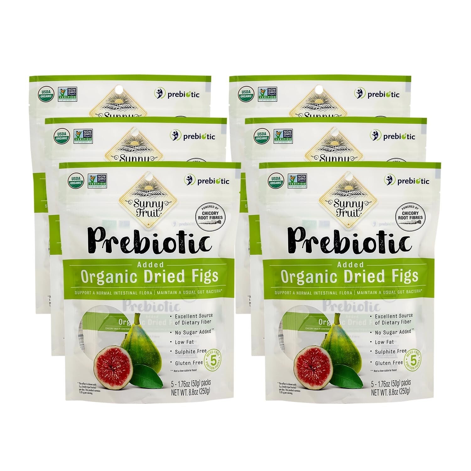 Delicious Sun-Dried Organic Figs with Chicory Fiber - 5 Convenient Snack Packs