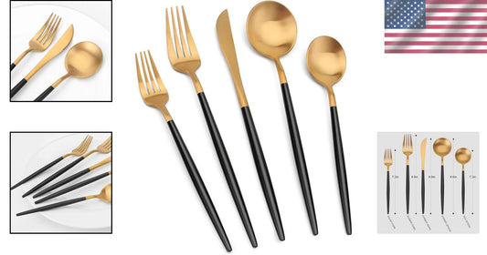 20-Piece Matte Gold & Black Silverware Set – Modern Cutlery for Elegant Dining