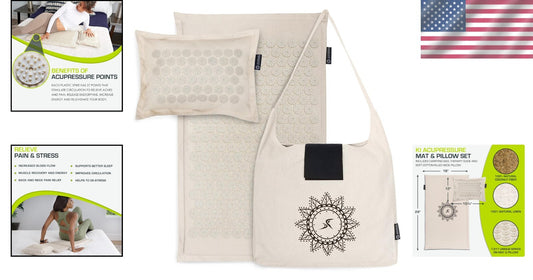 100% Natural Linen Acupressure Mat & Pillow Set for Back Pain Relief, Sand Dunes