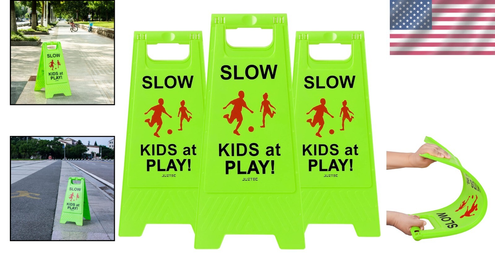 Attention-Grabbing Caution Slow Children Playing Safety Signs - 3 Pack