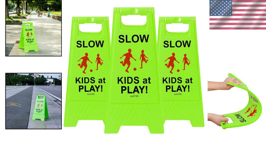Attention-Grabbing Caution Slow Children Playing Safety Signs - 3 Pack