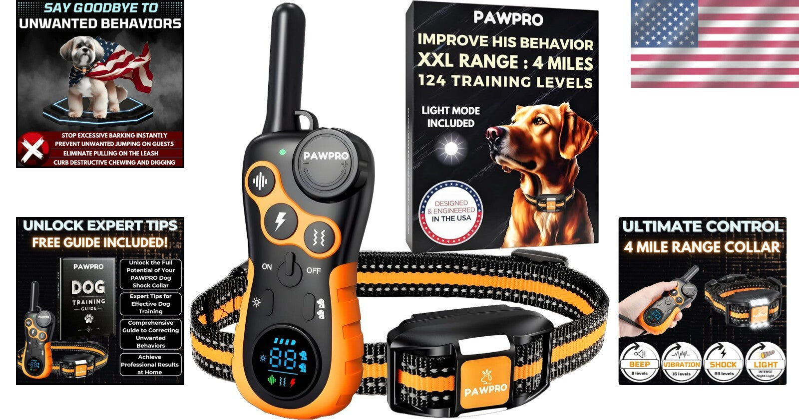 Rechargeable Dog Shock Collar - 4-Mile Range & Beep, Vibration, Shock Modes