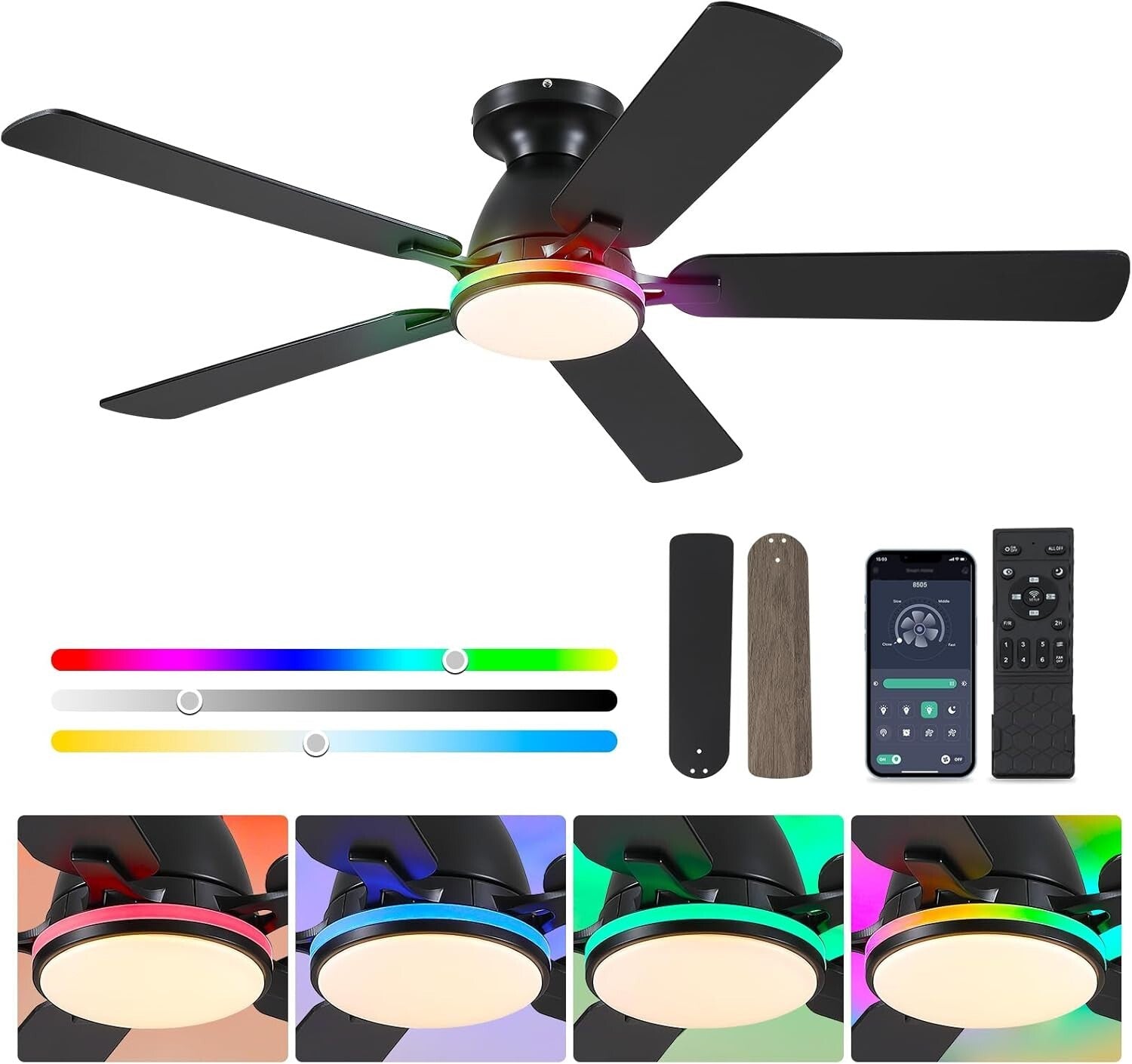 5-Blade Indoor Ceiling Fan: 52" Smart LED Light & Remote Controlled for Bedrooms
