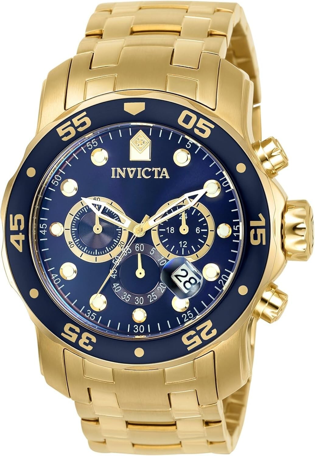 200m Water Resistant Diver's Chronograph Watch with Blue Dial & Gold Tone Band