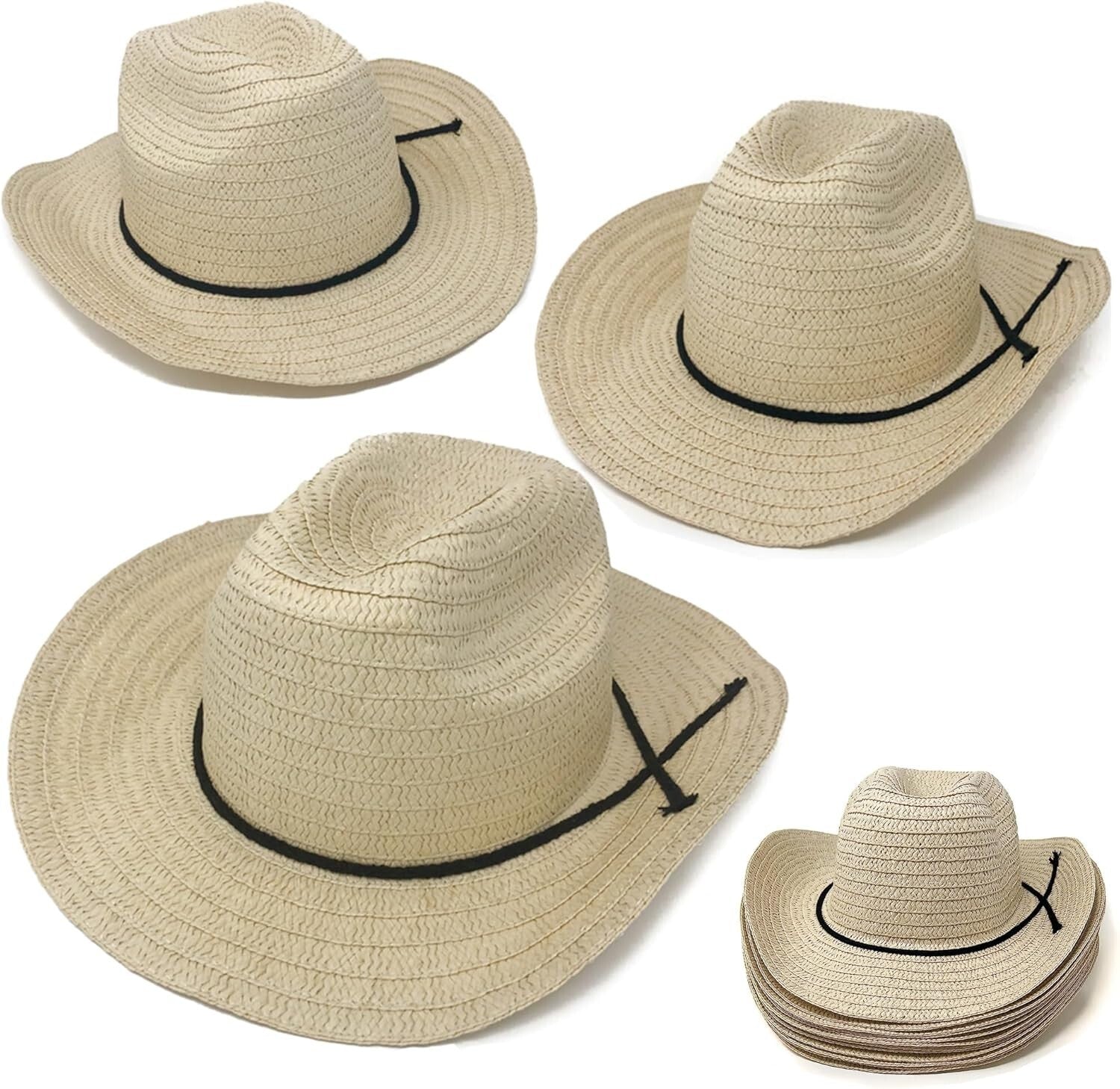Universal Fit 24" Straw Cowboy Hats for Men & Women - Perfect Party Accessories