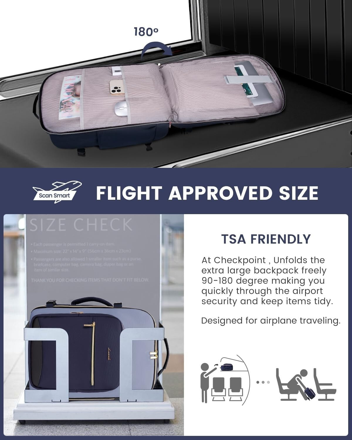 Comfortable 40L Unisex Travel Bag with Padded Laptop Compartment & Luggage Strap