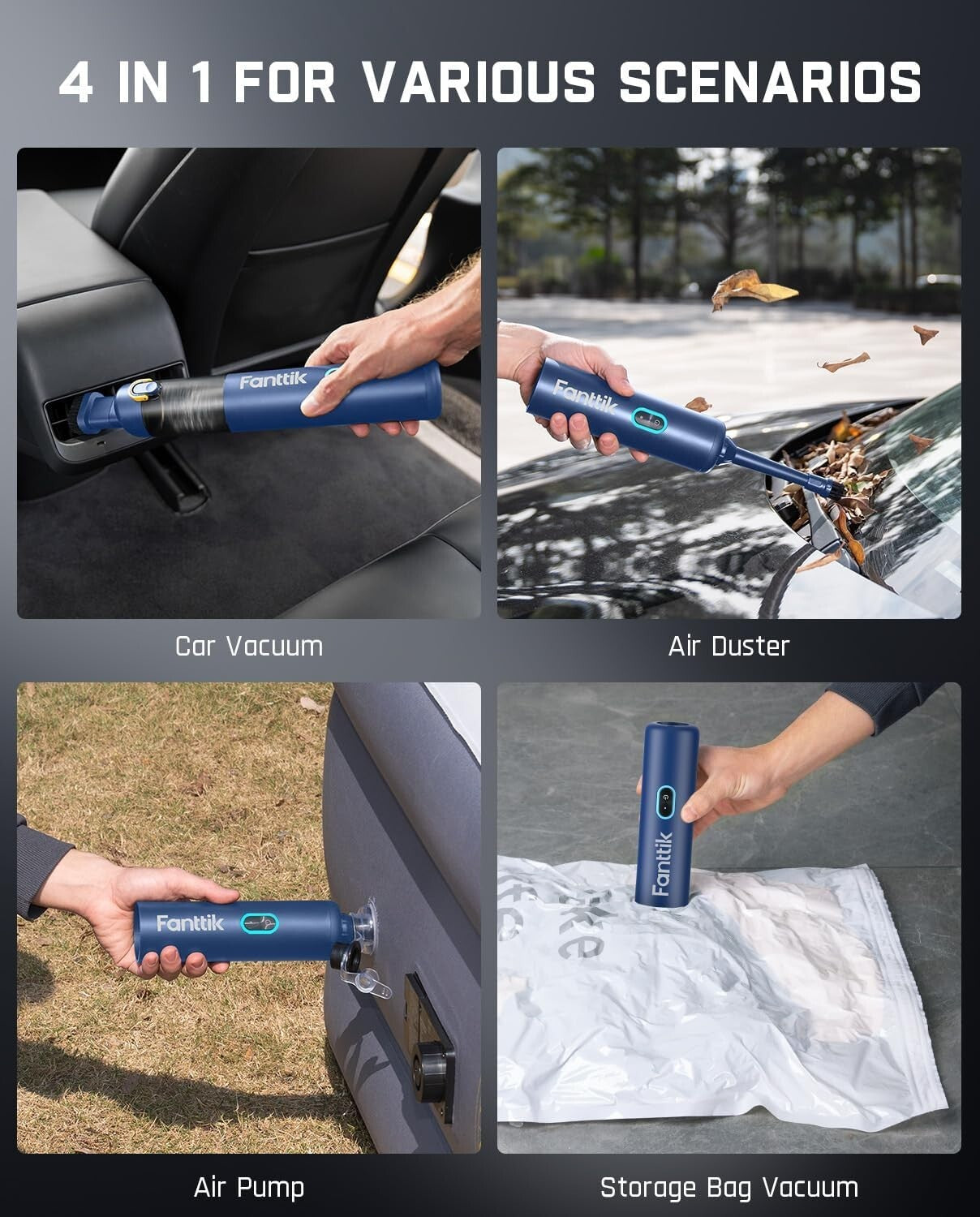 Versatile 4-in-1 Handheld Vacuum with Multiple Accessories for Pet Hair & More