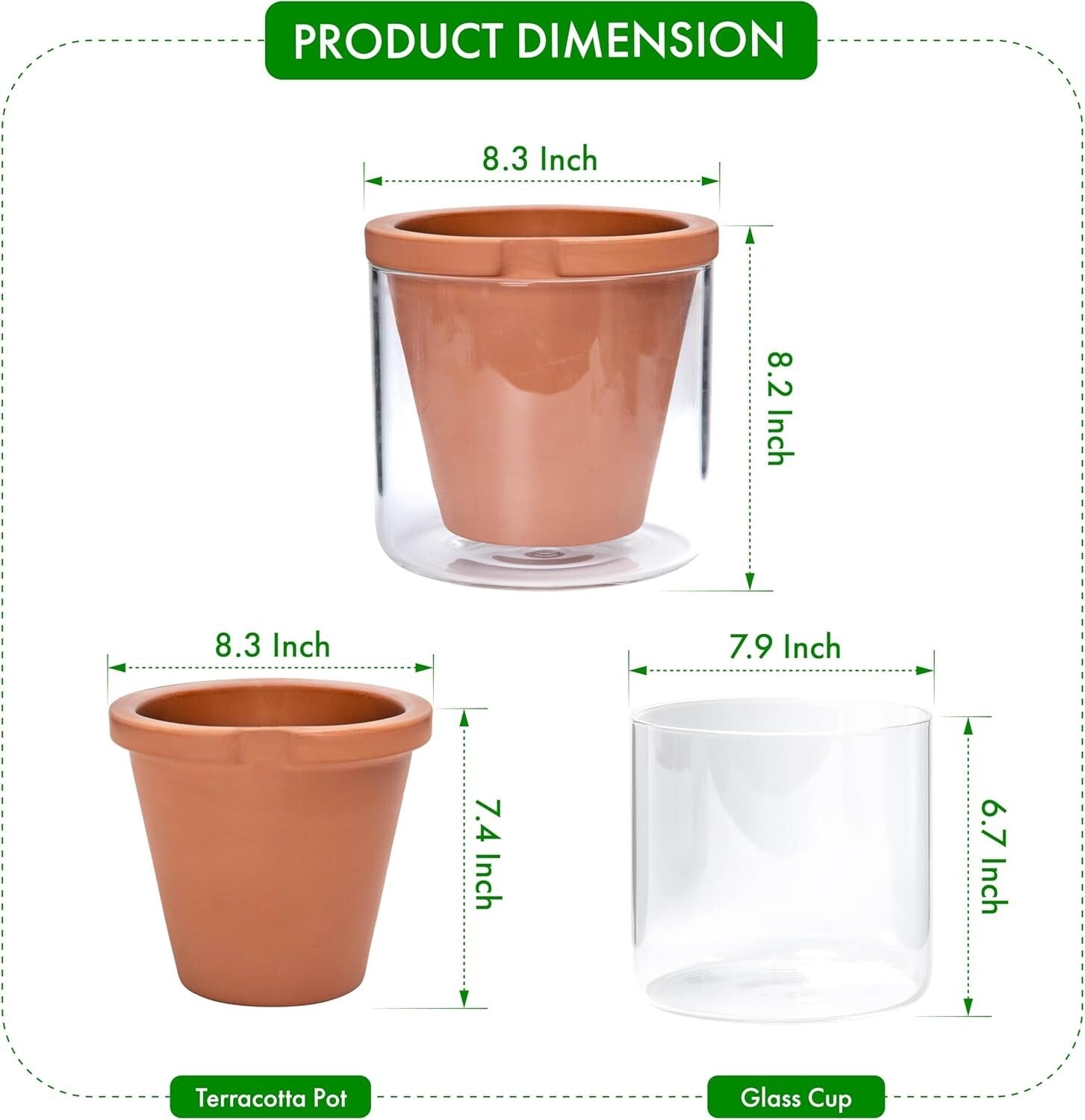 8 Inch Self-Watering Terracotta Planter with Glass Reservoir - Modern Elegance