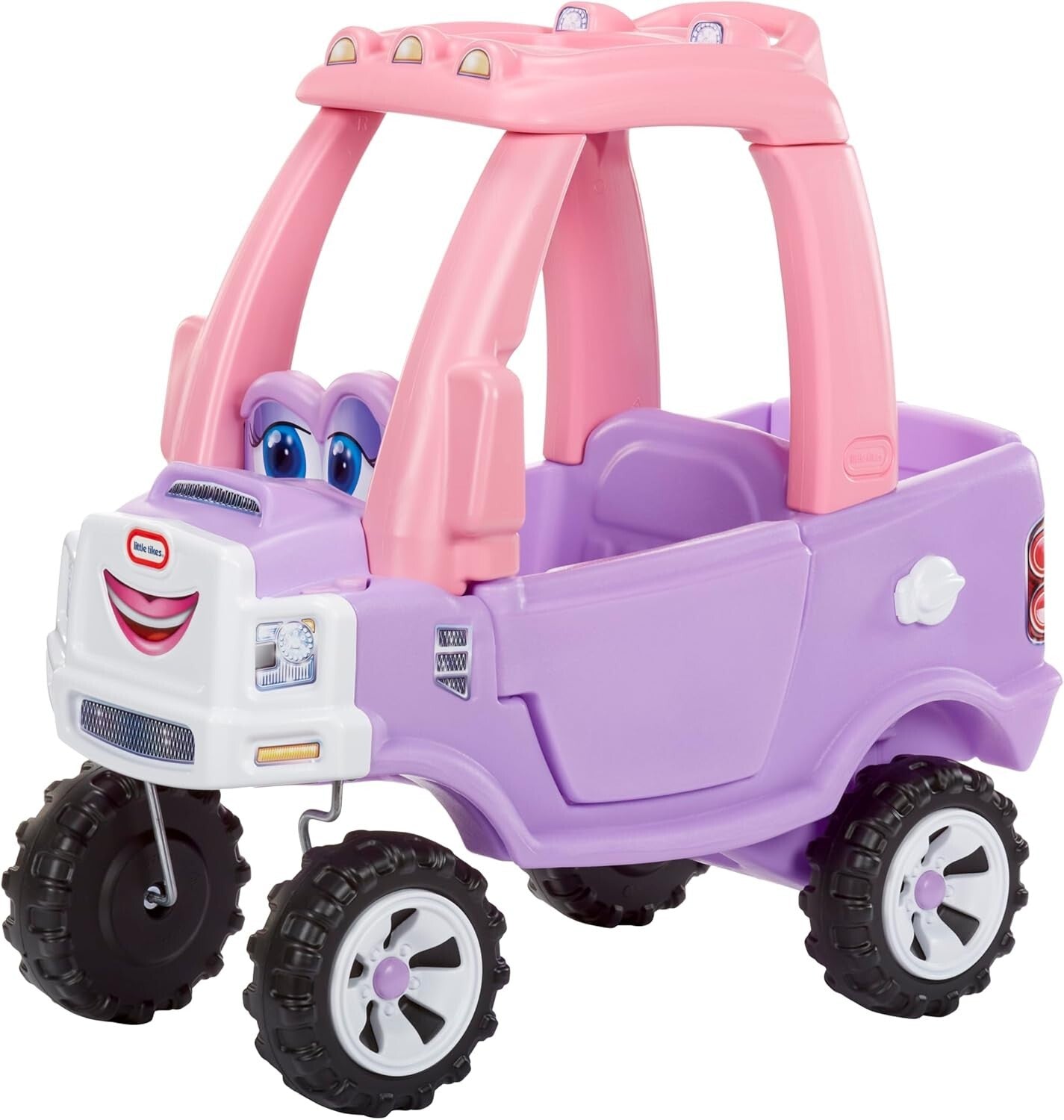 Girls' Cozy Ride-On Pink Truck with Push Handle and Rugged Wheels, 35.1x17.94in