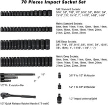 Load image into Gallery viewer, Versatile Impact Socket Set: 70 Pieces with Ratchet &amp; Adapters - 1/2-Inch Drive