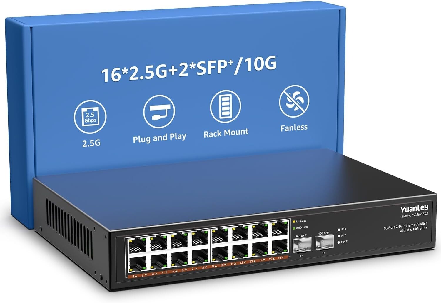2.5G Unmanaged Network Switch with 18 Ports - Metal, Plug and Play Convenience