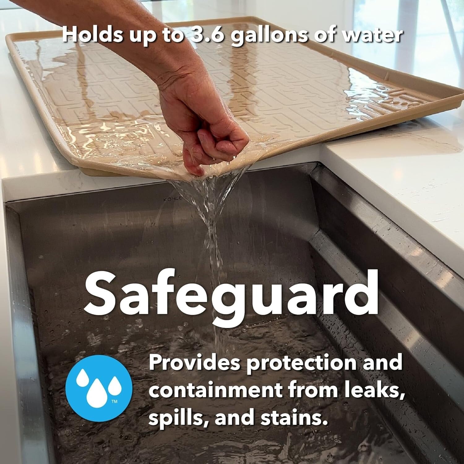 Stain-Resistant Flexible Under Sink Mat - 34" x 22" Drip Tray for Cabinets