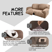 Load image into Gallery viewer, Extra Wide Velvet Reclining 2 Seater Sofa Cover - 6-Piece Slipcover Set in Sand