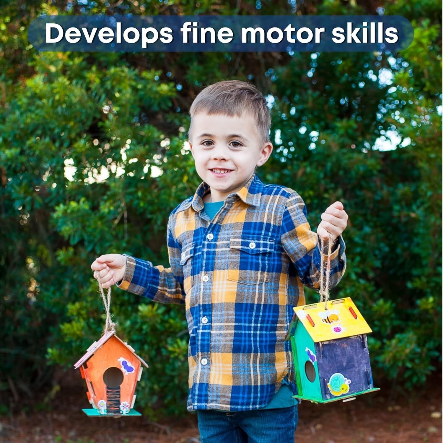 Kids Birdhouse Craft Kit - 15 Unfinished Wood Houses with Paint & Stickers