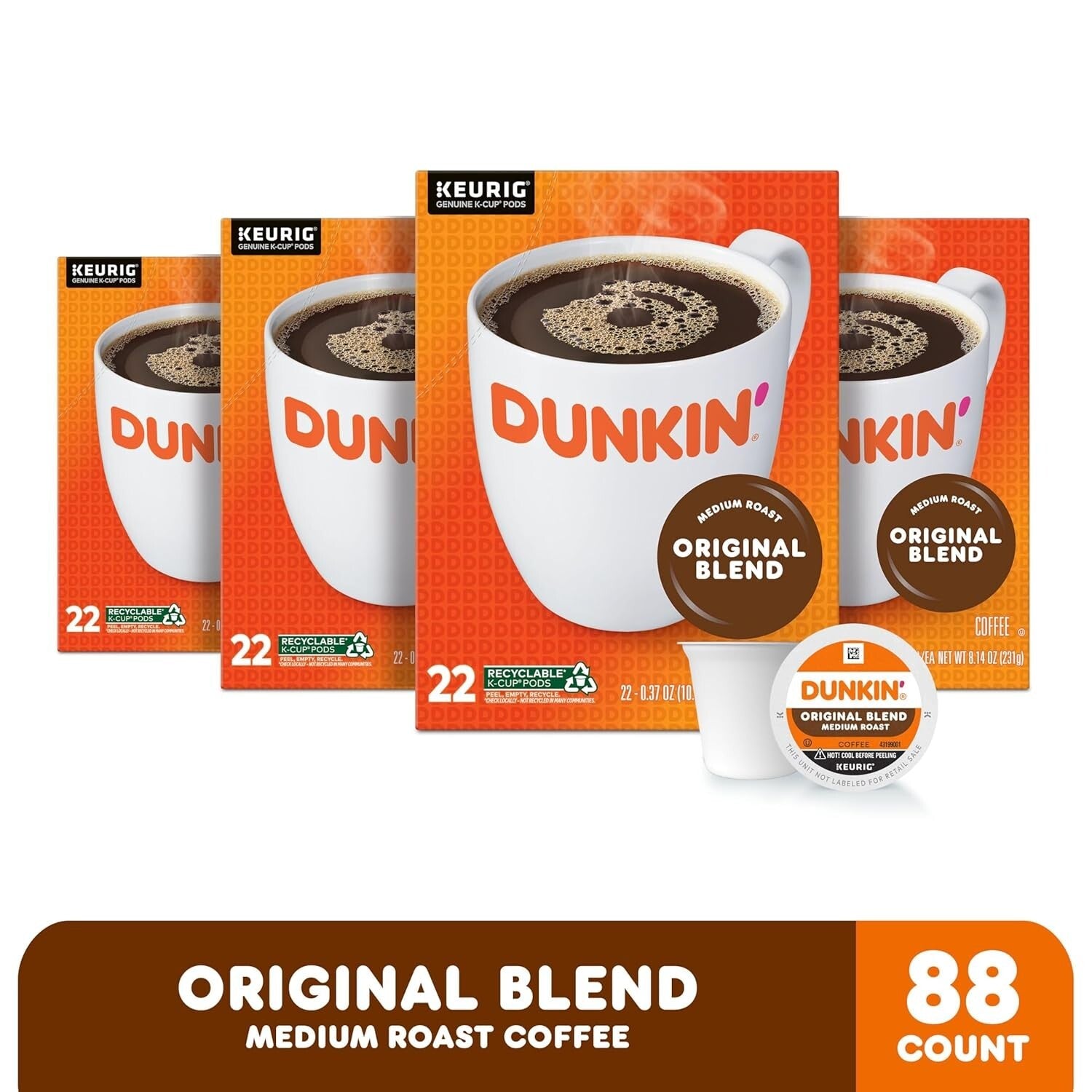 88 K-Cup Pods of Dunkin' Original Blend Medium Roast - Gourmet Coffee Experience