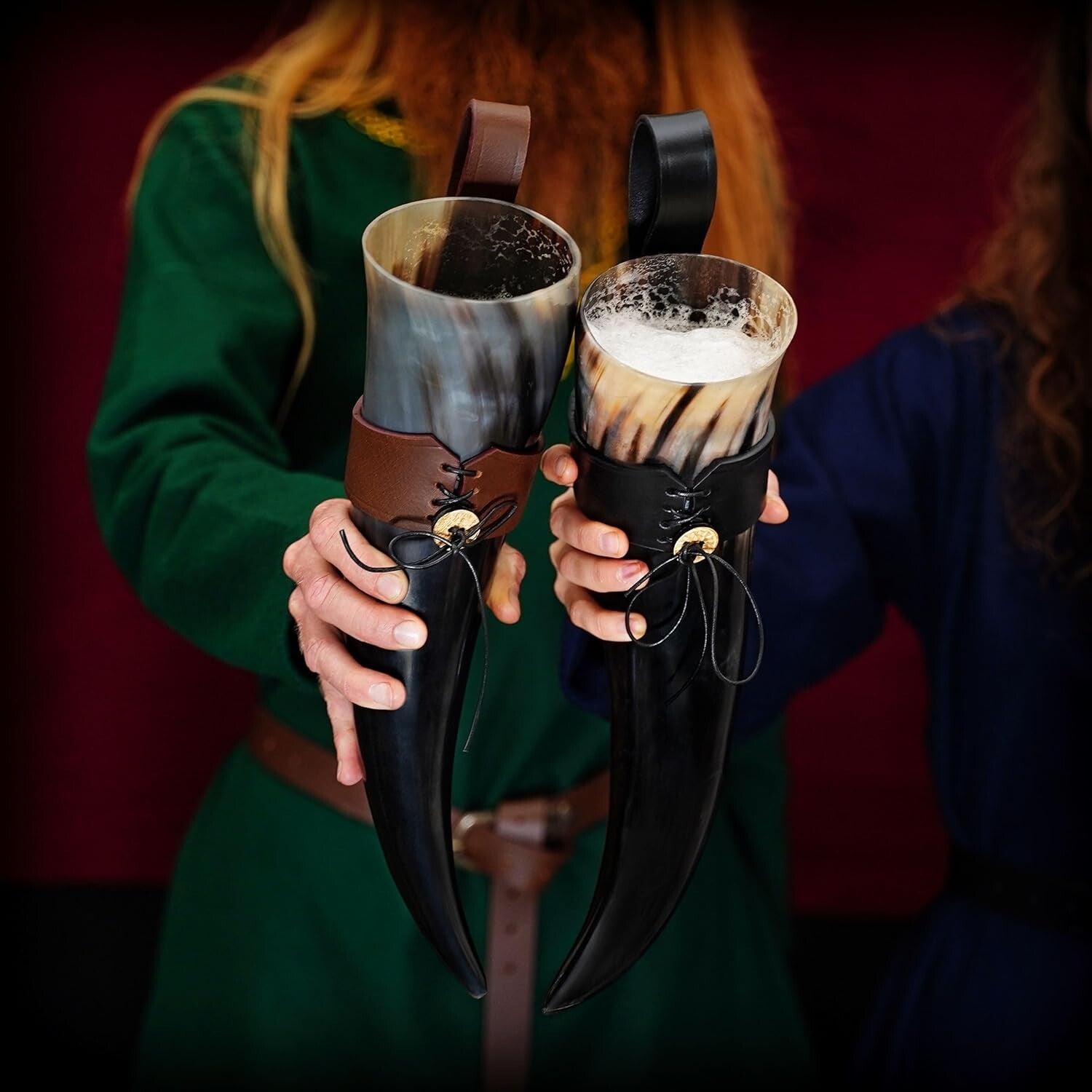 Authentic Viking Drinking Horn with Leather Holder - 650 ML for Medieval Events
