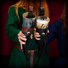 Load image into Gallery viewer, Authentic Viking Drinking Horn with Leather Holder - 650 ML for Medieval Events