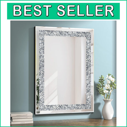 Elegant 28 x 20 Wall-Mounted Mirror - Crystal Bling for Any Decor Style