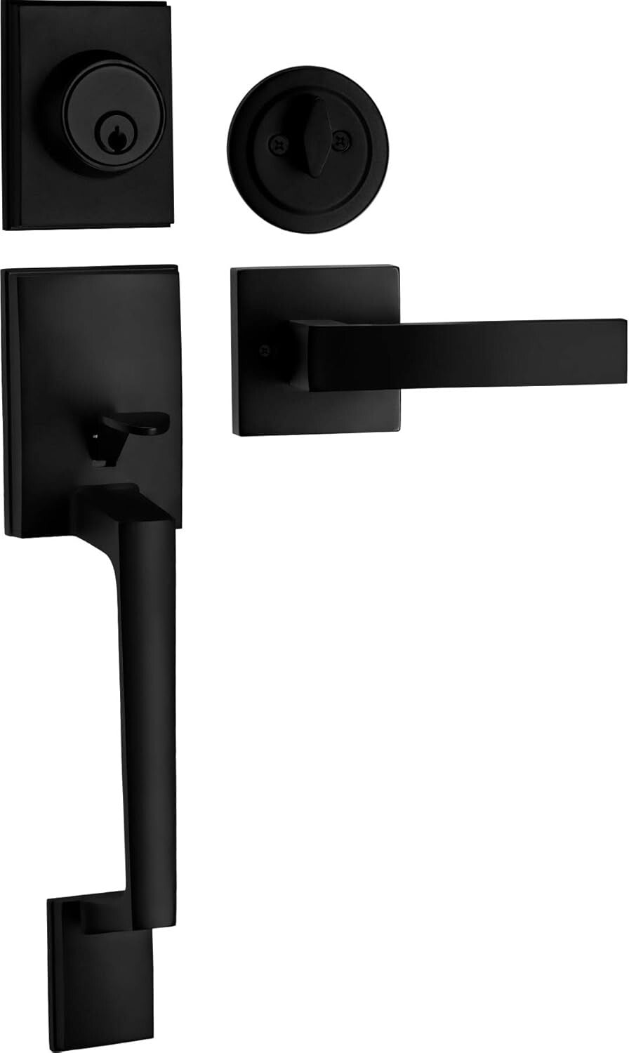 Durable Reversible Lever Handle Set with Matte Black Finish for Secure Entrances