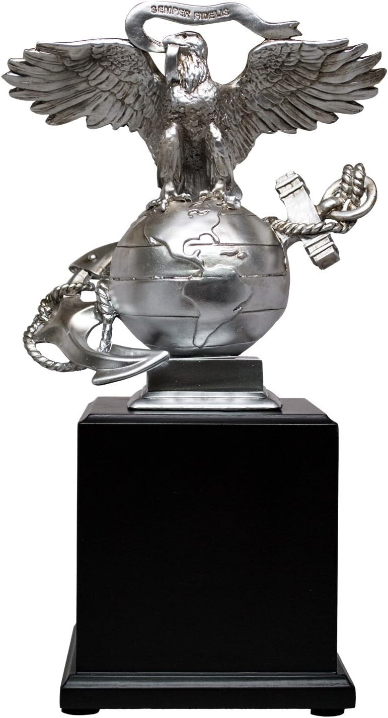 Silver Finish USMC Eagle Globe & Anchor Statue - Collectible Marine Corps Emblem