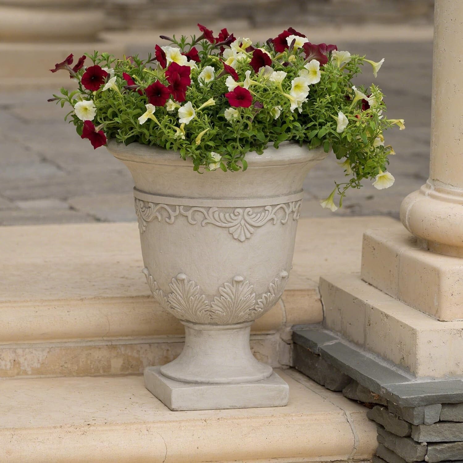 Weather-Resistant 20" Moroccan Stone Planter Urn for Traditional Garden Elegance
